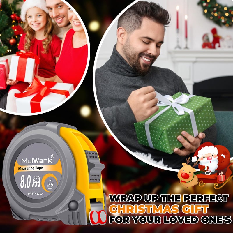 MulWark 25ft Metric Tape Measure, Easy Read Measuring Tape Retractable with Fractions 1/8, Both-Side Metal Blade, Magnetic Hook & Shockproof Case for Construction, Carpenter, Architect, Woodworking - Image 2